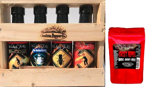 Wicked Tickle 4 Sauce Gift Set Plus <br>
7 Ghost Peppers