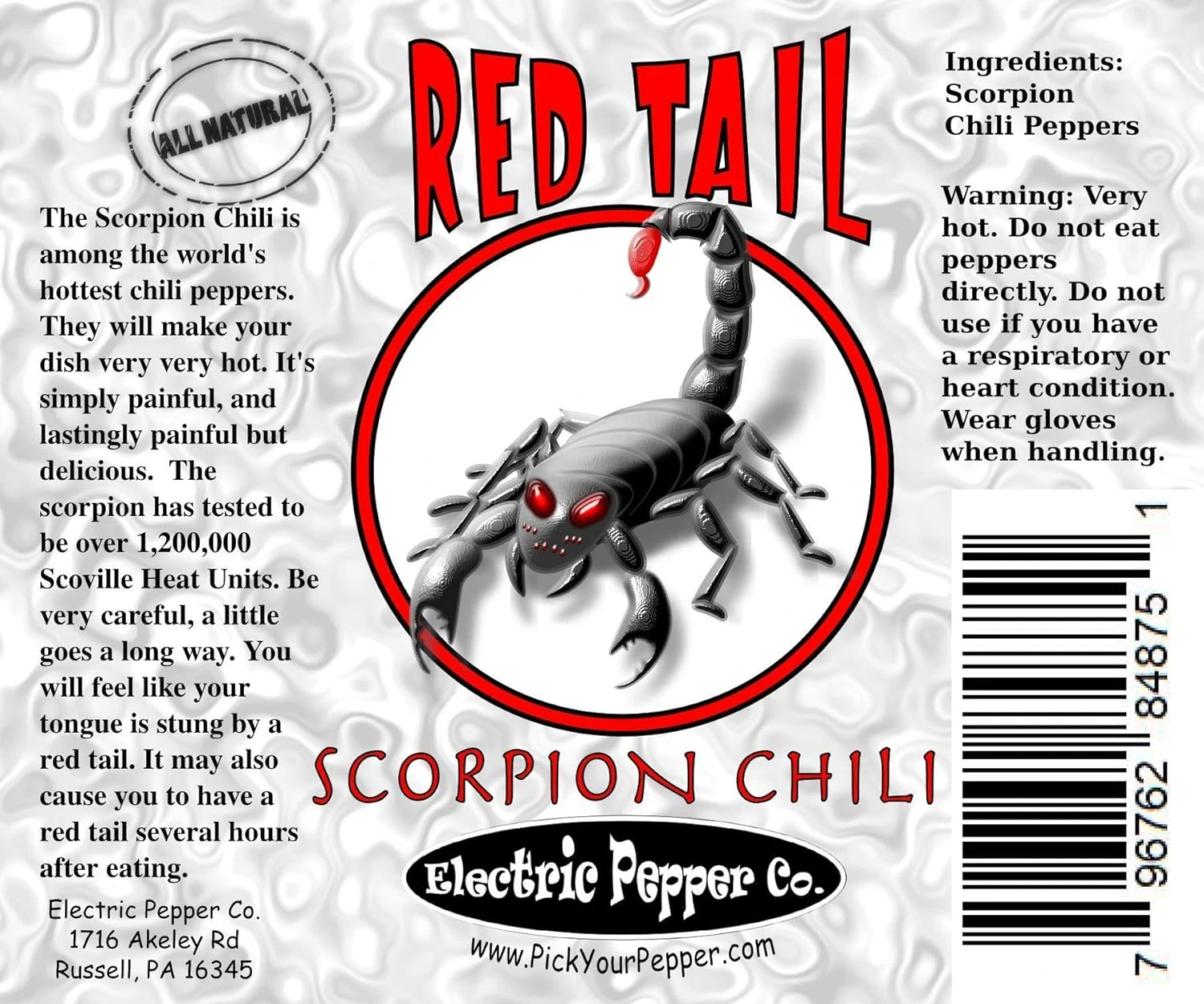 Product Label For Red Tail Scorpion - 
25 Peppers