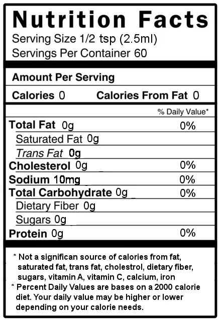 Nutrition Information - Serving Size:1/2 tsp, Servings Per Container:60, Sodium:10mg